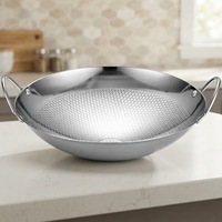 Wok en acier inoxydable de 10 pouces avec surface texturée en nid d'abeille, poignées à double anse, capacité de 2,0 à 3,0 L pour cuisinière à alcool et à gaz
