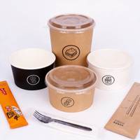 Mangkuk Kertas Biodegradable Sekali Pakai 500ml-1000ml Lapisan PE Ganda untuk Buah, Mie, Sup, Es Krim, Nasi, Salad, Gula