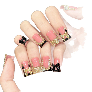 <span class=keywords><strong>Uñas</strong></span> <span class=keywords><strong>Postizas</strong></span> Hechas a Mano al por Mayor, Estilo Duckbill, <span class=keywords><strong>Cortas</strong></span> y Anchas, con Flores 3D, Diamantes <span class=keywords><strong>de</strong></span> Imitación, Brillo Morado y Rosa, Reutilizables, OEM, ODM, Empaque Personalizado - Product Image 5