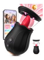Silikon AI Sync Rose Vibrator 10 Rotierende Zungenleck- und 7 Saugmodi Brustmassagegerät Klitoris-Nippel-APP Erwachsenen-Sexspielzeug für Frauen