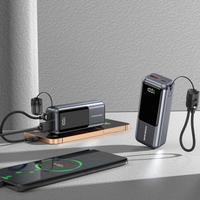 Power Bank ponsel portabel, pengisi daya nirkabel portabel 10000mah 20000mah, kabel LCD bawaan CE ROHS PD22W