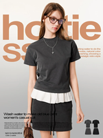 Set 2-Piece Vintage Gaya Goth Mall Era 90-an untuk Wanita, Atasan Grunge Y2K & Rok Mini, Pakaian Kasual Streetwear