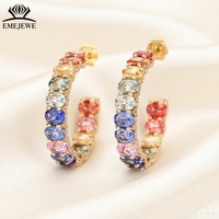 Boucles d'oreilles clous ovales en or jaune 18 carats avec saphir de laboratoire pour femme EMEJEWE, sertissage pavé complet classique, bijoux fins pour usage quotidien