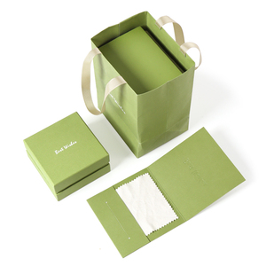 Hộp đựng trang sức giấy xanh, thiết kế logo tùy chỉnh sang trọng, kèm túi phụ kiện, hộp quà tặng nhẫn - Product Image 4