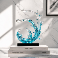 Sculpture d'onde en résine transparente bleue, façonnée à la main, inspirée de l'océan, art abstrait et modèle de collection pour la décoration de bureau