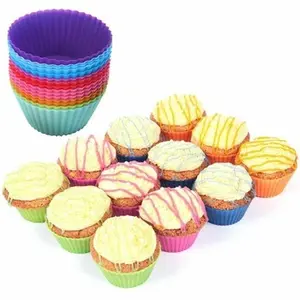 Custom LOGO 12 Pack Silicone Cake Cupcake Muffin Baking Cups Mold Liner Opp Bag Moulds Cake Tools Non-stick Silicone Muffin Cup