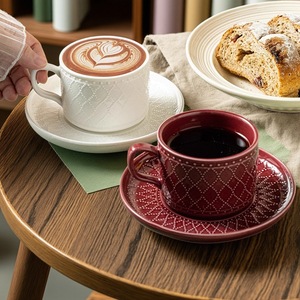 Vintage Embossed Coffee <b>Cup</b> and <b>Saucer</b> Set Cappuccino Latte <b>Cups</b> Ceramic Tea <b>Cup</b> Set for Hotel Cafe & Home - Product Image 3
