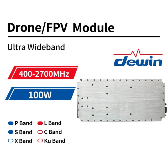 Broadband  400-2700Mhz  0.4-2.7GHz  C  S Band  SATCOM  Radar 100W Power Amplifier UAV  EW FPV Defense  Anti Drone SSPA Module