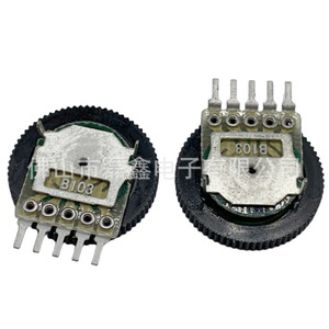 Potentiomètre rotatif double 16x2mm B10K à film de carbone, type engrenage moleté, pieds droits - Product Image 4