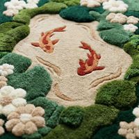 Karpet Rajut Tangan Motif Ikan Koi Oranye Lumut, Bentuk Tidak Beraturan Terinspirasi Kolam, untuk Kamar Tidur, Ruang Tamu, Ruang Santai, Kreatif