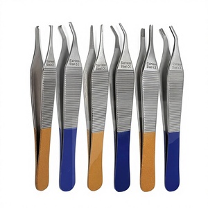Set 6 Adson Dressing Tissue Brown Forceps 4.75 Inch Straight Curved Premium Quality Stainless Steel Manual <b>Surgical</b> <b>Instruments</b> - Product Image 1