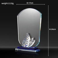 Trophée en cristal transparent gravé sur mesure, design feuille, vente en gros, trophée artisanal en verre cristal