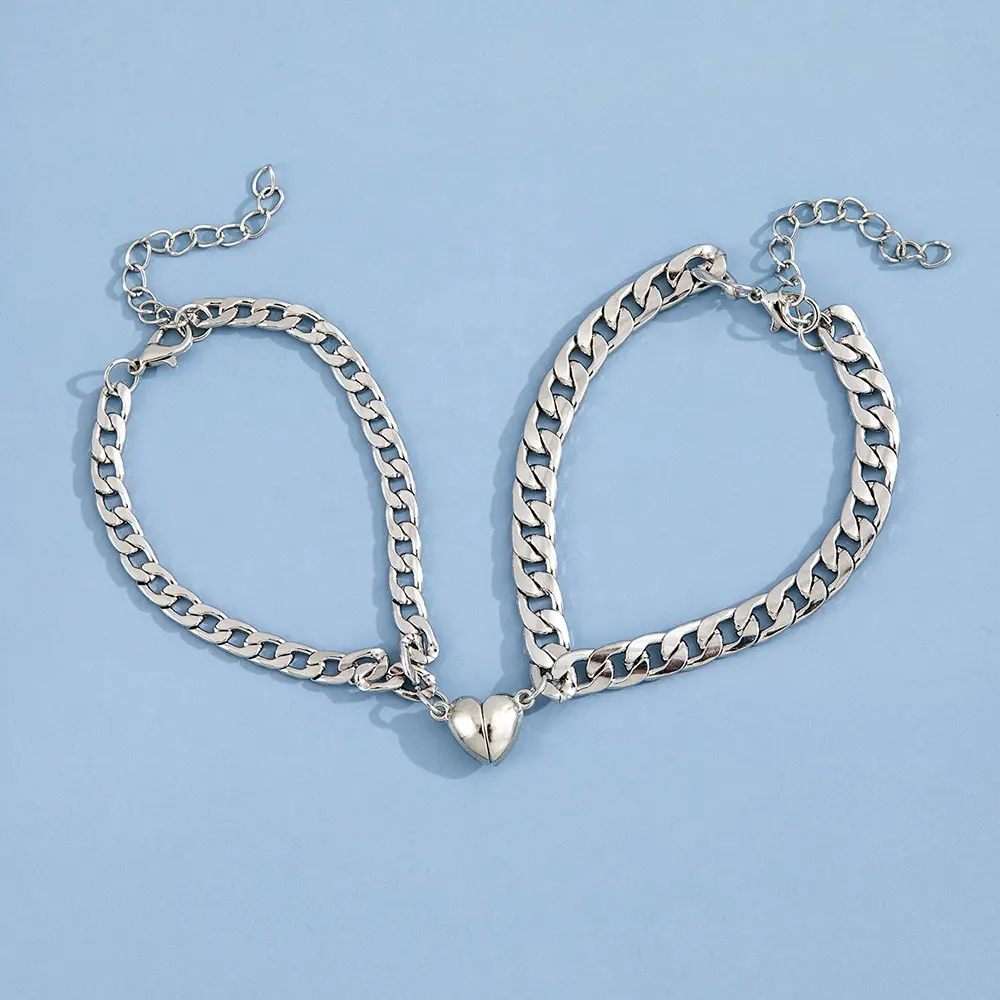2pcs New Design Couple Chain Magnetic Heart Bracelet For Lover Men Women Love Chain Link Bangle Charm Stainless steel Bracelet