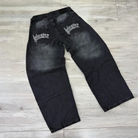 Jean large en denim délavé pour homme, style streetwear décontracté, avec imprimé éclair et poche arrière brodée, personnalisable pour fournisseurs OEM