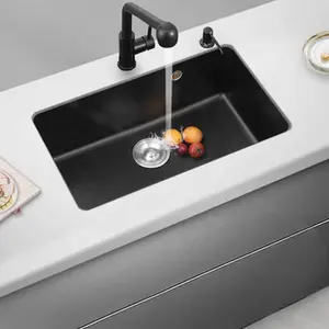 Yüksek dereceli malzeme siyah lavabo mutfak kuvars kompozit yapay granit mutfak lavaboları