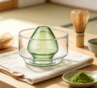 Tasse à matcha en verre borosilicate soufflé à la main, double paroi, transparente, pour thé au lait