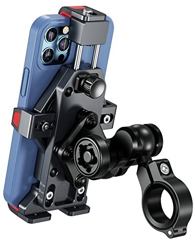 Aluminum Alloy Motorcycle Phone Mount with Vibration Dampener & High-Speed Secure Lock, for 4.7''-7.2'' Phones