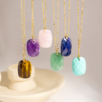 Collier Géométrique Délicat en Cristal de Guérison, Pendentif en Pierre Naturelle en Acier Inoxydable Étanche pour Femme, Cadeau d'Anniversaire