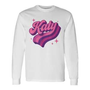 T-shirt à manches longues avec nom personnalisé Katy, design graphique de style vintage - Product Image 1