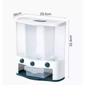 Hot Sale Plastic 6L Wall Mounted Rice Dispenser Kitchen 3-Grid RiceStorage Container Box Food Grain Dispenser Cereal Storage Box