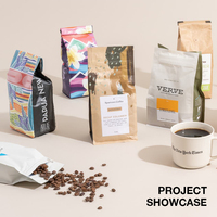Pochette en papier Kraft imprimé personnalisé, sacs à café à fond plat vides compostables avec Valve et fermeture éclair