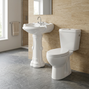 Classic Design Two Piece Toilet WC Commode With Pedestal Wash Basin Bathroom Sanitary Ware Combo Set - Product Image 5