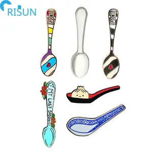 Manufacturer Mini Spoonie Enamel Pin Custom Logo Cute Rainbow Fork Bowl Spoon Soft Hard Enamel Lapel Pins Brooches Badge