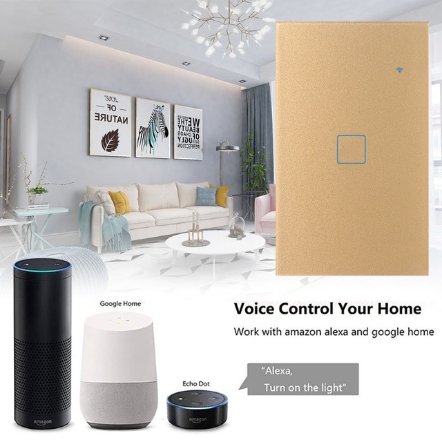 1 Gang 1-Way WiFi Smart Switch 118 Standard Tempered Glass Waterproof Works with Alexa & Google Home Touch Wall Light