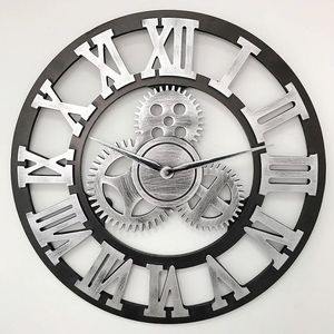 Round Iron Antique Industrial Metal Quartz Wall <b>Clock</b> for Home Decoration in Vintage or Loft Style Interiors - Product Image 1