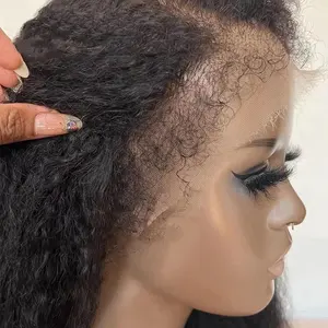 New Fashion Baby Hair Kinky Straight Lace Frontal Wig For American Vendor Kinky Curly Wigs Glueless 30 Inch Full Lace Front Wig