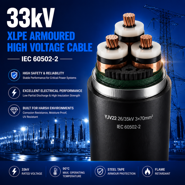 26/35 KV XLPE Insulated Armoured Power Cable Copper Conductor HV Cable IEC 60502 for Substation & Utility Projects