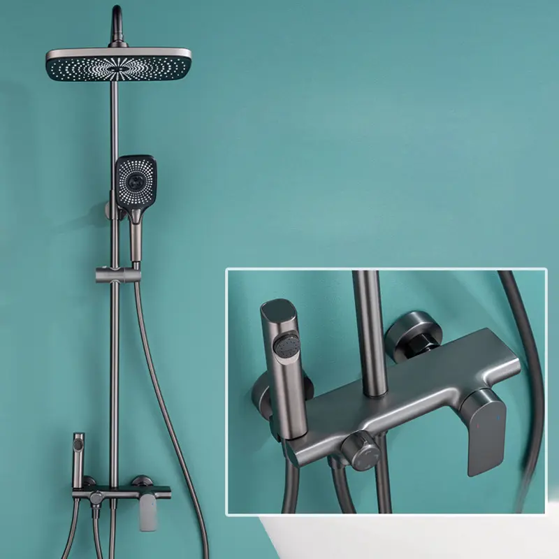 Banyo bakır lüks duş sistemi duvara monte yağış duş başlığı mikser musluk seti