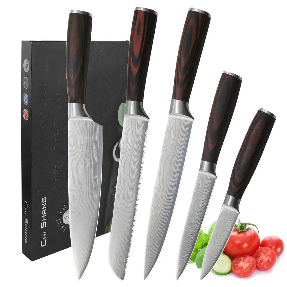 Kitchencare Cuchillo Keukenmes Set Messer Custom Chef Mes Professionele Messenset Met Houten Handvat