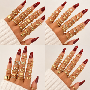 30PCS/Set Trendy Gold Love Heart Leaf Pearl <b>Ring</b> Set for Women Jewelry Punk Diamond <b>Crystal</b> Rhinestone Stackable <b>Rings</b> - Product Image 6