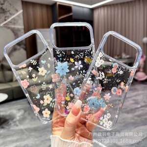 Funda transparente de resina epoxi con purpurina floral para iPhone 17 16 15, antichoque, protectora trasera - Product Image 6