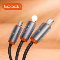 Cable USB 3 en 1 Toocki, Transmisión de Archivos de Alta Velocidad, Carga Simultánea de 3 Dispositivos, Compacto y Portátil para Uso Profesional y en Viajes