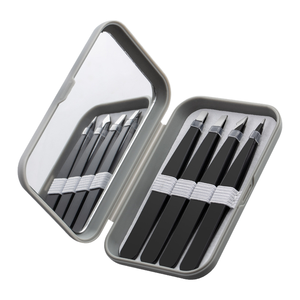 Ensemble de pinces à sourcils noires RMI, pointe fine, en acier inoxydable, avec ciseaux à ressort et ciseaux à cuticules, et pinces pointues - Product Image 1