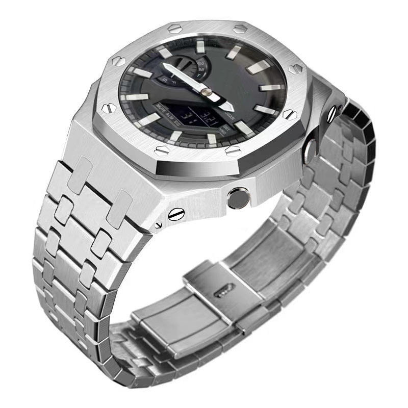 เคสเงิน + สายรัดสแตนเลสสีเงิน2