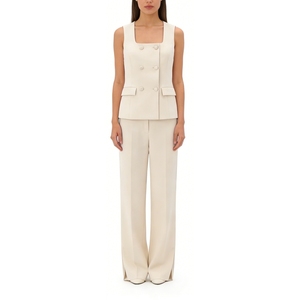 Conjunto de Chaleco Cruzado con Cuello Cuadrado y Pantalones de Pierna Ancha para Mujer - Traje de Oficina sin Mangas de 2 Piezas a la Moda - Product Image 3