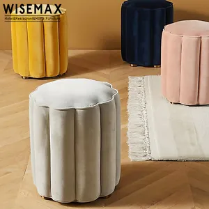 WISEMAX家具卸売モダン高級ベルベット生地椅子リビングルーム家具小さな丸いスツールオットマンドレッシングチェア