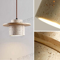 Lampes suspendues en forme de soucoupe volante en bois inspirées du style Wabi-Sabi japonais pour chambre à coucher, lustre en pierre jaune trouée pour restaurant