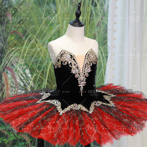 Vestido de tutú de ballet estilo español rojo y negro para niñas, tutú profesional de terciopelo y encaje con pedrería, disfraz de baile para niños - Product Image 6