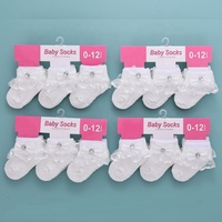 Ensemble trois pièces nouveau style blanc pour bébé fille, en pur coton doux avec dentelle, chaussettes incluses, tenue pour bébé de 0 à 12 mois