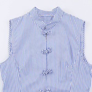 Camisa sin mangas a rayas personalizada <span class=keywords><strong>para</strong></span> <span class=keywords><strong>mujer</strong></span> 2026, blusa con peplum y dobladillo con volantes, botones chinos tipo rana, OEM/ODM de fábrica china - Product Image 3