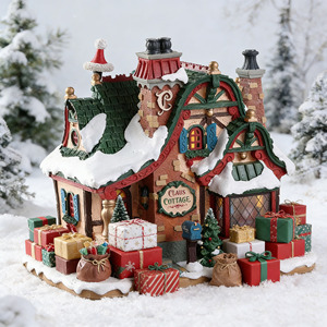 Figurine de village de Noël personnalisée peinte à la main, maisonnette <span class=keywords><strong>du</strong></span> Père Noël avec lumières LED pour la décoration de Noël à la maison - Product Image 1