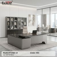 Conjunto de Muebles de Escritorio Ejecutivo en Forma de L de Lujo Moderno con Librero con Puerta de Vidrio LED a Juego y Silla Ergonómica