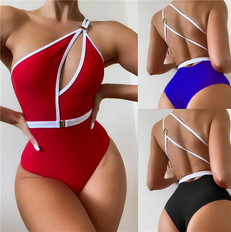 Bikini une pièce asymétrique épaule dénudée, maillot de bain femme bleu, Sexy, Monokini, 2023