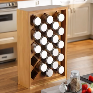 Organizzatore per Spezie in Legno di Bambù, Tipo Verticale Pieghevole a Tre Livelli con 23 Scomparti per Cassetti e Armadi - Product Image 6