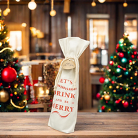Sac fourre-tout pour bouteille de vin unique, couleur beige, en toile, avec poignée en corde, recyclable, promotion d'usine d'emballage
