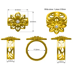 Desain cincin bunga berlapis emas mawar yang dapat disesuaikan, perhiasan kuningan trendi dengan pengaturan cakar untuk pesta pertunangan